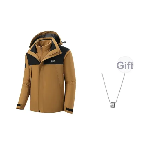 Mizuno Ветрозащитная Теплоизоляционная Ветровка Мужская Пустыня Песчаный Желтый С ожерельем