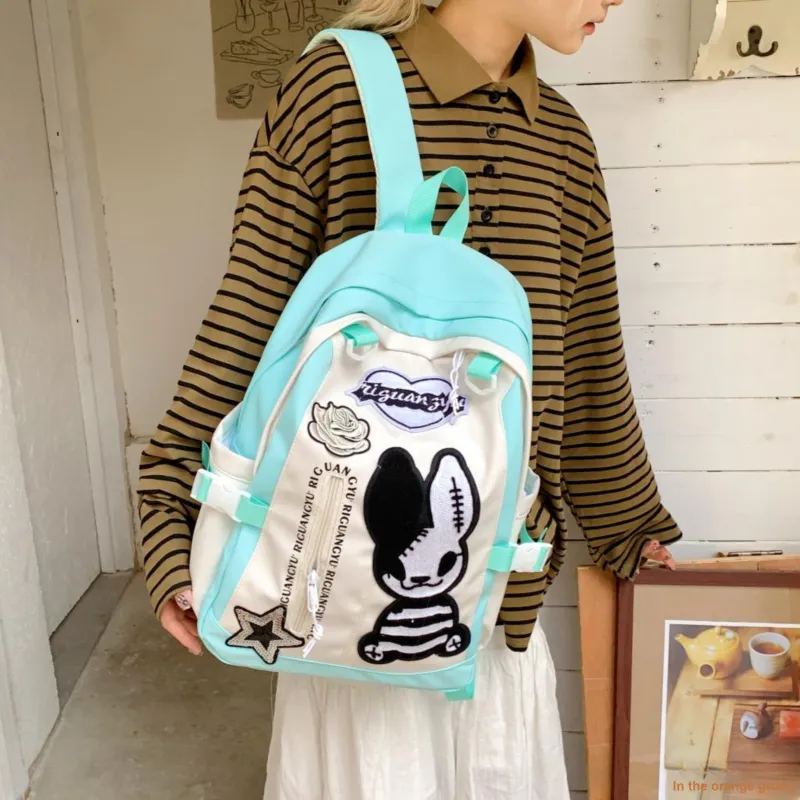 PAIBLOKS Nylon Fabric Backpack Unisex Multicolor-4