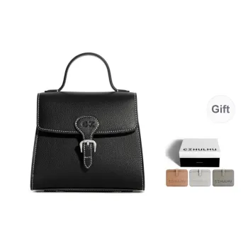 Cthulhu Cow Split Leather Long Detachable Strap Stirrup Buckle One Shoulder Handbag Medium Size Women's Greige/Black