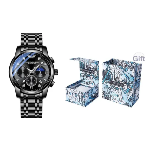 LOUIE JUELEN Кварцевый механизм ремешок из нержавеющей стали черный циферблат мужские часы