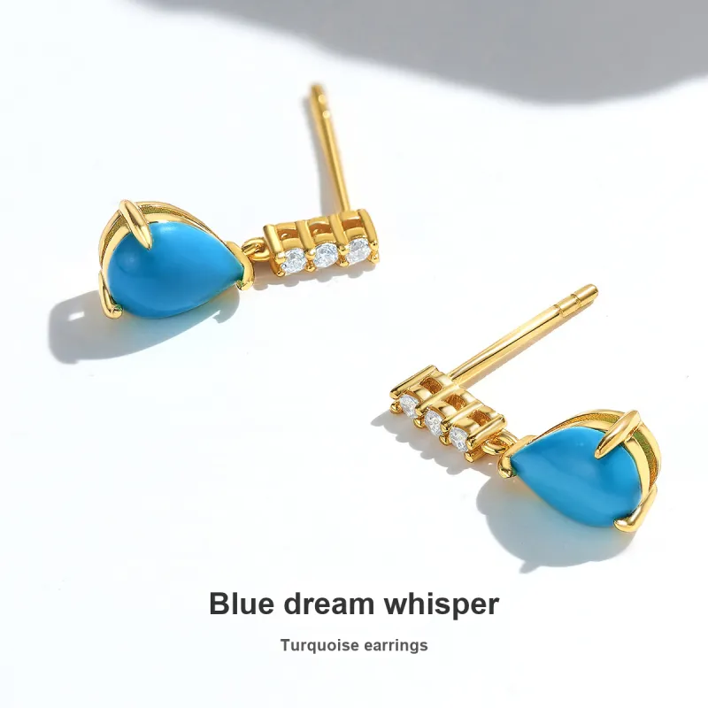 ME LUXE Turquoise Stud Earrings, Fashionable And Elegant Jade Earring Women's-1