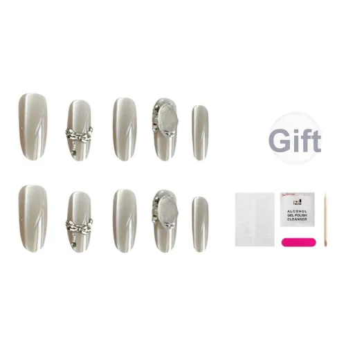 JIABITU Серый Стекло Ромб False Nail Овал MID Длина Телесный Однотонный Стиль Instagram