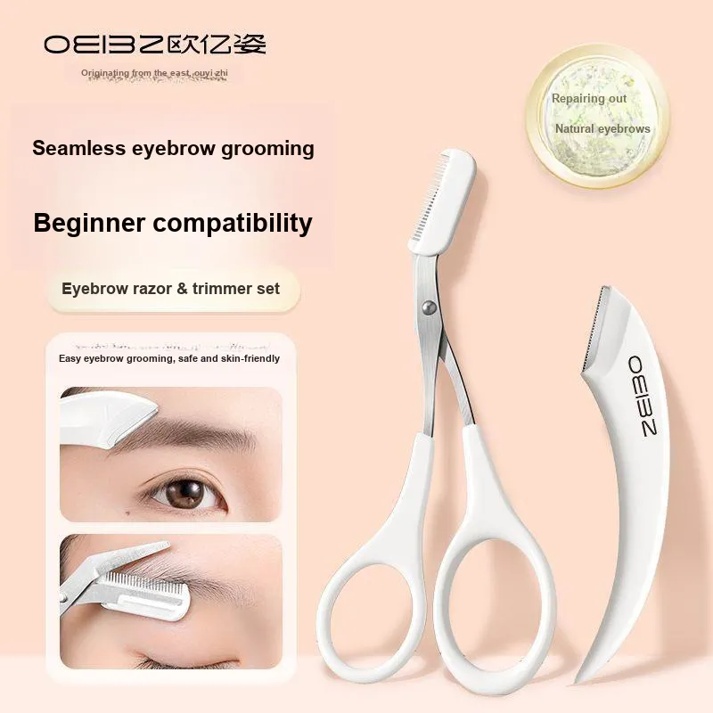 Oeiez Crescent Eyebrow Razor Blade Beginner Magnifying Anti Gouging Eyebrow Trimming Set Make up Tools-10