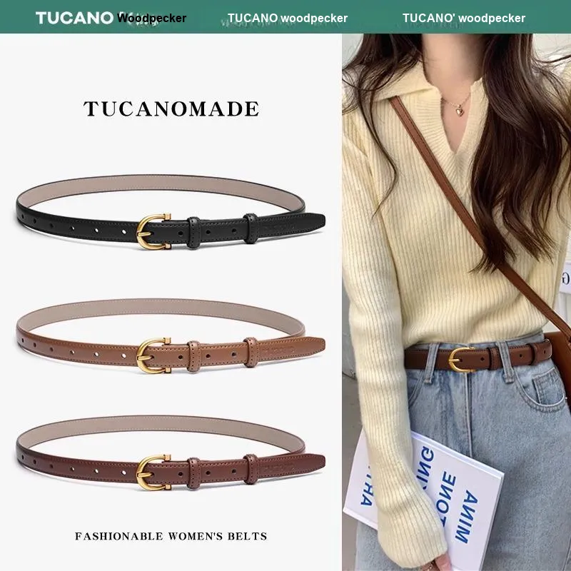 TUCANO Cow Split Leather Belts Women's Width 1.9cm-2
