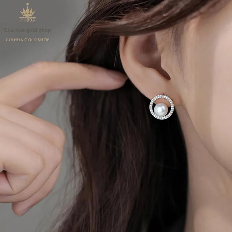 Cuihua Gold Shop Pearl Stud Earrings Women's-3