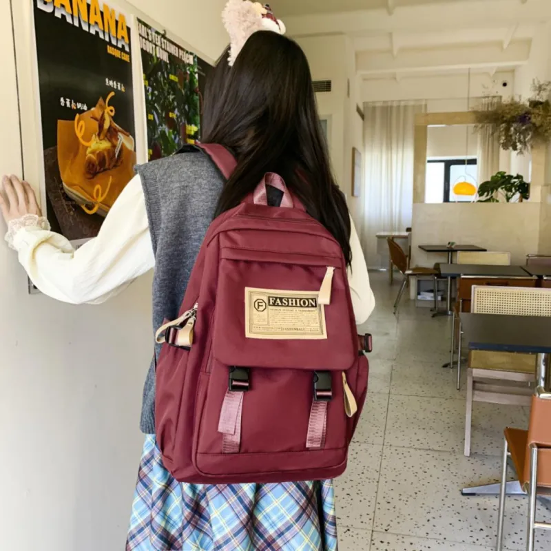 MOK Nylon Backpack Regular Unisex White/Black/Burgundy/Khaki-12