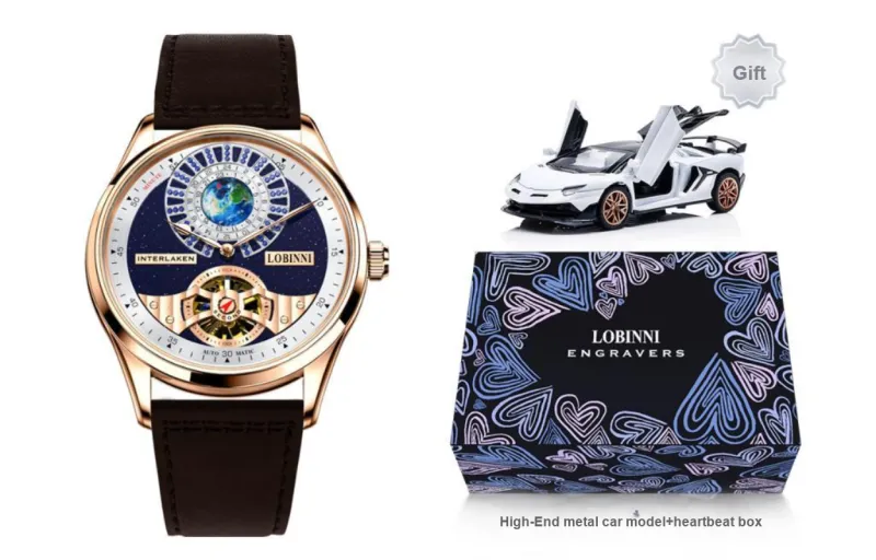 LOBINNI L Planet Watch Men's Automatic Mechanical Movement Cowhide Strap Watch Men's Watches Blue Dial-7