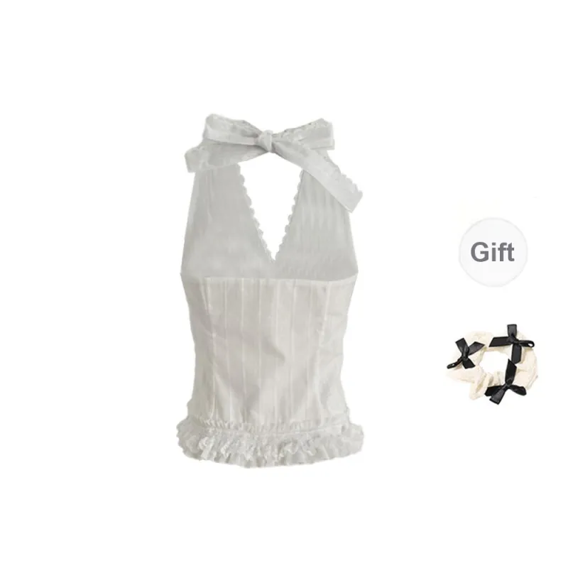 TORIGHT Camisole Women's White+Bowknot Hair Tie Comes With-1