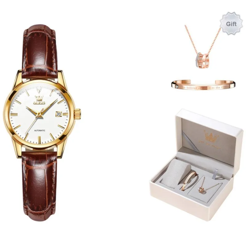 OLEVS Minimalist Series Mechanical Movement Watch Women's Watch White Dial-0