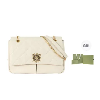 VANESSA HOGAN Helios Series Cow Leather Shoulder Bag Crossbody Bag Portable Chain Bag Women's Ecru/Heise