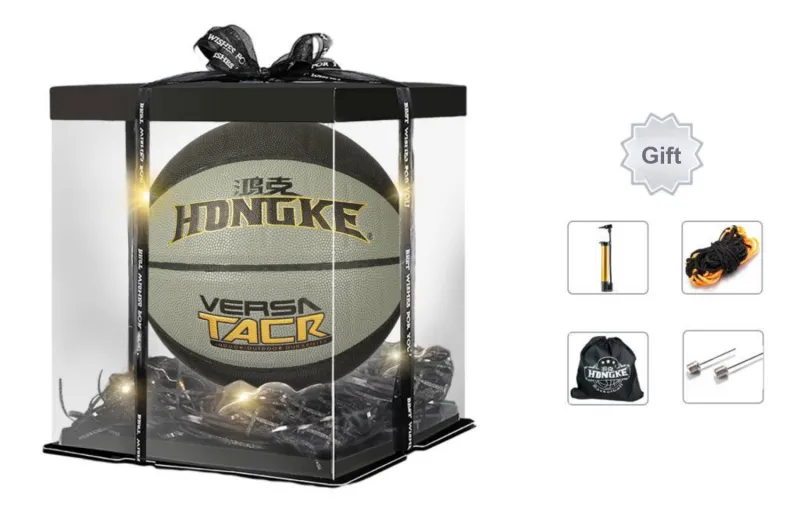 HONGKE Moisture Absorbing Leather Basketball Black Gray Color Size 7 Training Unisex-5