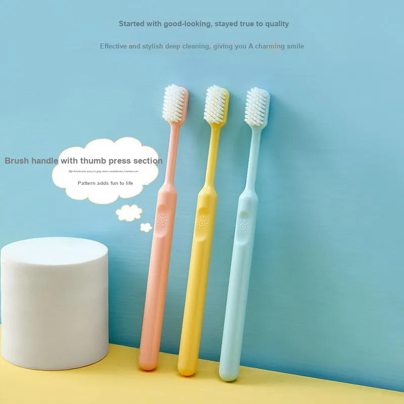 CHENYISHENG Candy Color Macaron Toothbrush 10 Pack Adults' Household Round Bucket Soft Bristle Toothbrush-8