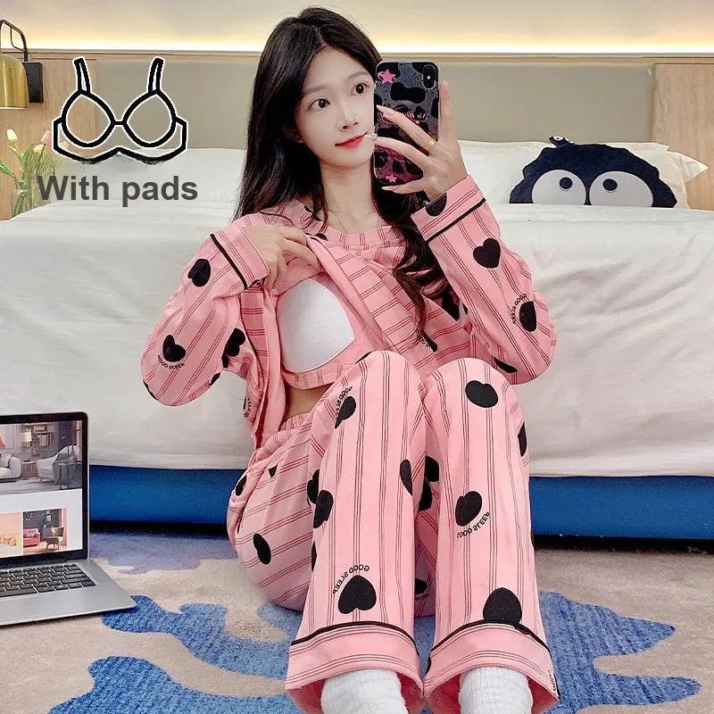 BONAS Pajama Set Women's Pink Heart-4