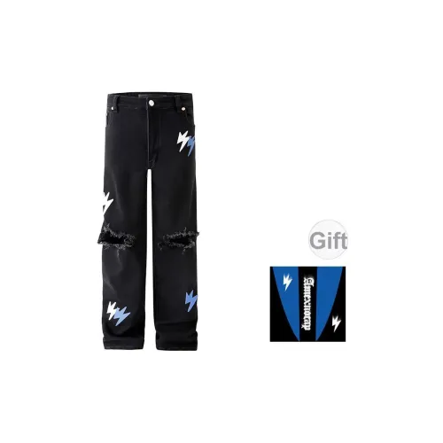 Amexnocap Lightning Sticker Jeans Unisex Black