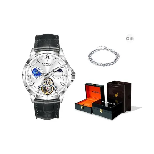 KANGOL Автоматический механический механизм натуральная кожа ремень часы для мужчин циферблат с открытым механизмом