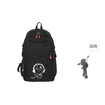 BRABOSTON Nylon Backpack Regular Unisex Pure Black/White/Blue/Black