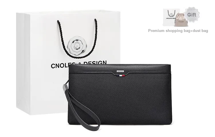 CNOLES Synthetic Leather Patchwork Fabric Clutch Regular Men's Midnight Black-2