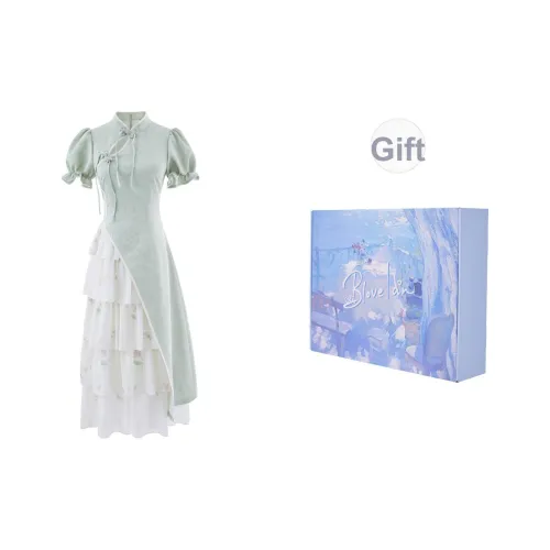 Blovelan Короткий рукав Платье Женское Зеленый Абрикос