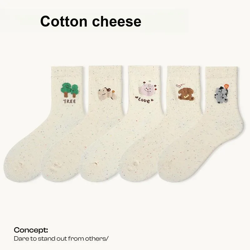 COTTON CHEESE Mid Calf Socks Unisex 5 Pack-1