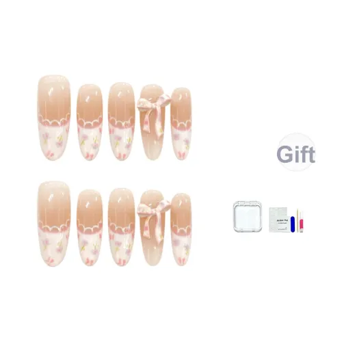 JINGCHANXUE Ручной работы Цветочный Французский False Nail Овал Румяна Smudge Coquette 16мм