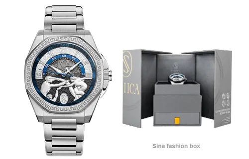 SNIICA Wrist Watch Automatic Mechanical Movement Stainless Steel Watchband Black Dial Men's Watches 8040M A