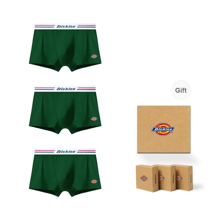 Dickies Underpants Men's Seamless Print LOGO Breathable Skin Friendly Sports Square Panty Gift Box Combo Set-19