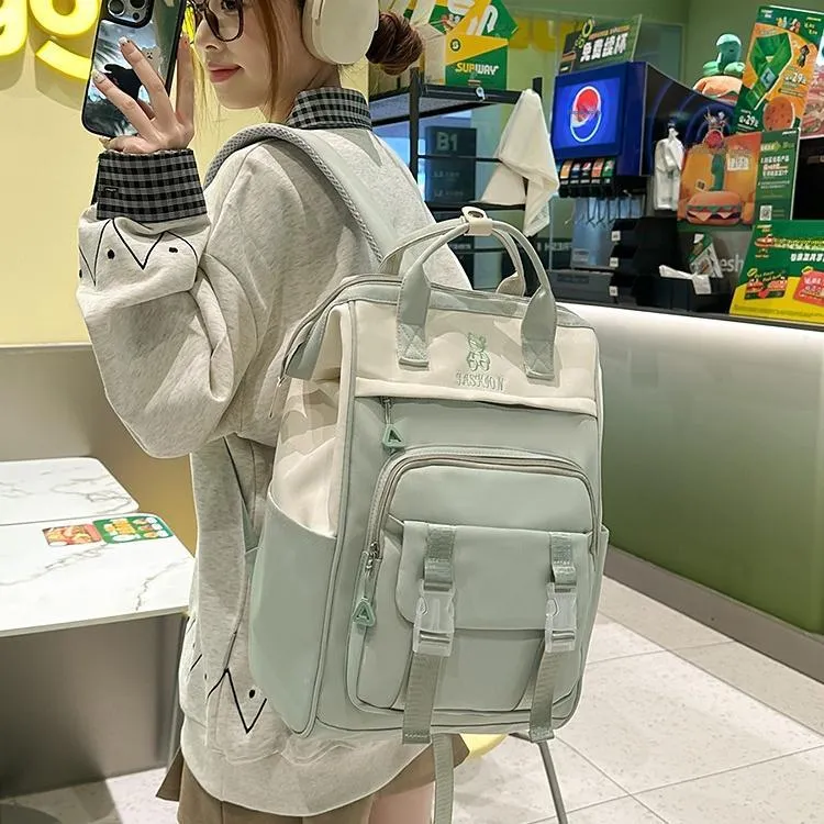 NX DOUGHNUT Nylon Korean Style Schooling Large Capacity Backpack Regular Unisex Multicolor-4