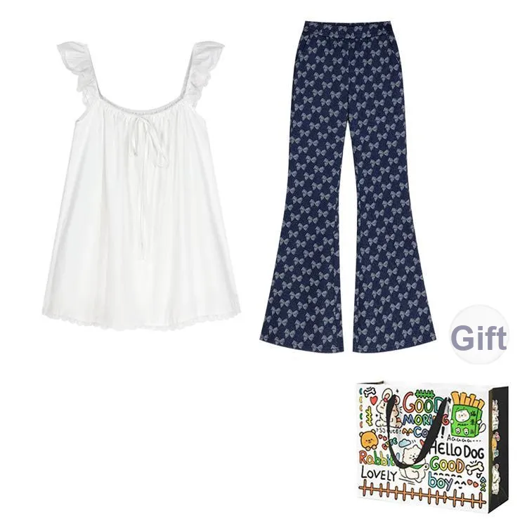DEDY Casual Suits Women's Ecru Top+Pants