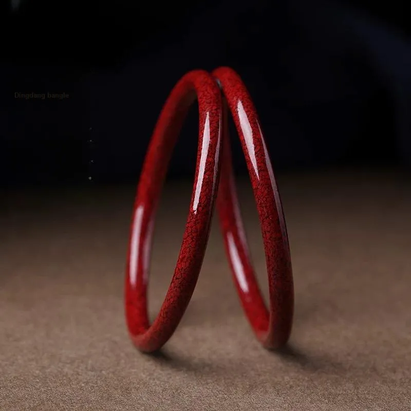 Artisan Lock Heart Jade Reconstructed Cinnabar Bangles Women's-6