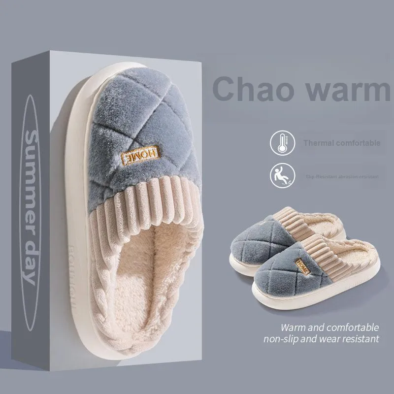Yu Pu Cotton Slippers Winter Indoor Home Slip Resistant Platform Thickened And Fleece Lined Warm Couple Padded Shoes-7