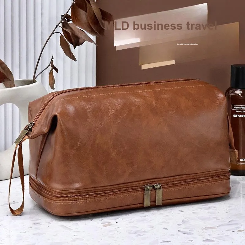 ZHIYIN Double Layer Business Travel Men's Toiletry Bag, Handheld Skincare Toiletry Storage Bag Make up Tools-3