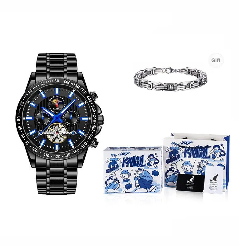 KANGOL Interstellar Series Automatic Mechanical Movement Stainless Steel Strap Watch Men's Watches Black Dial-52