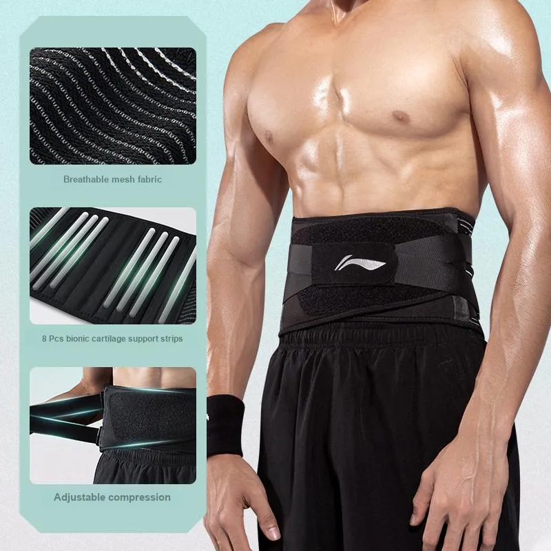 LiNing Back Support Braces Fitness Basketball Running Breathable Protective Compression Black Elastane Polyester Men's-3