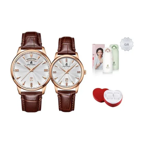 ERNEST BOREL Jules Collection Кварцевый механизм Унисекс Часы 40 мм Белый циферблат Корпус из нержавеющей стали Ремешок из натуральной кожи