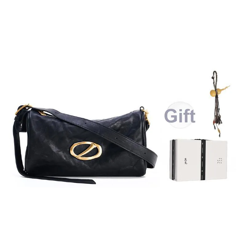SUPERMERCY Vegetable Tanned Top Grain Cow Leather Pillow Bag Shoulder Bag Crossbody Bag Regular Women's Ink Black