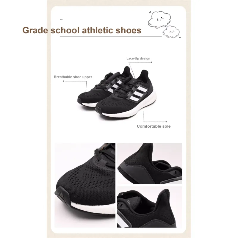 Adidas Pureboost 22 Low Top Running Shoes Black White Teenagers-1