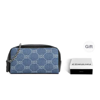 Cthulhu Cow Split Leather Classic Denim Spliced Chain Bag Small Size Women's Blue & Black