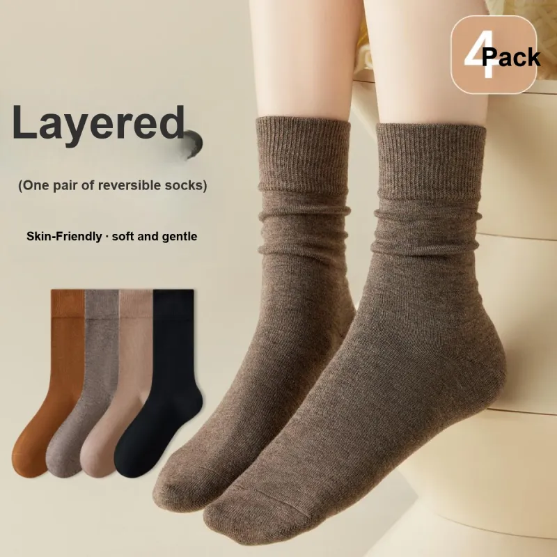 MIIOW Mid Calf Socks Women's 4 Pack-11