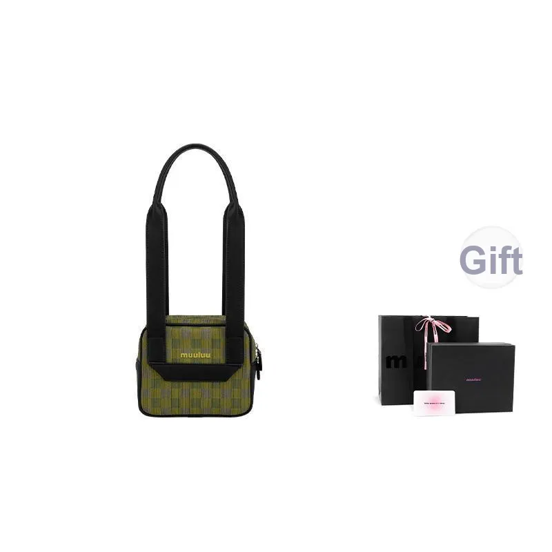 Muuluu Fabric Small Square Bag Handbag Small Size Women's Olive Green/Mocha