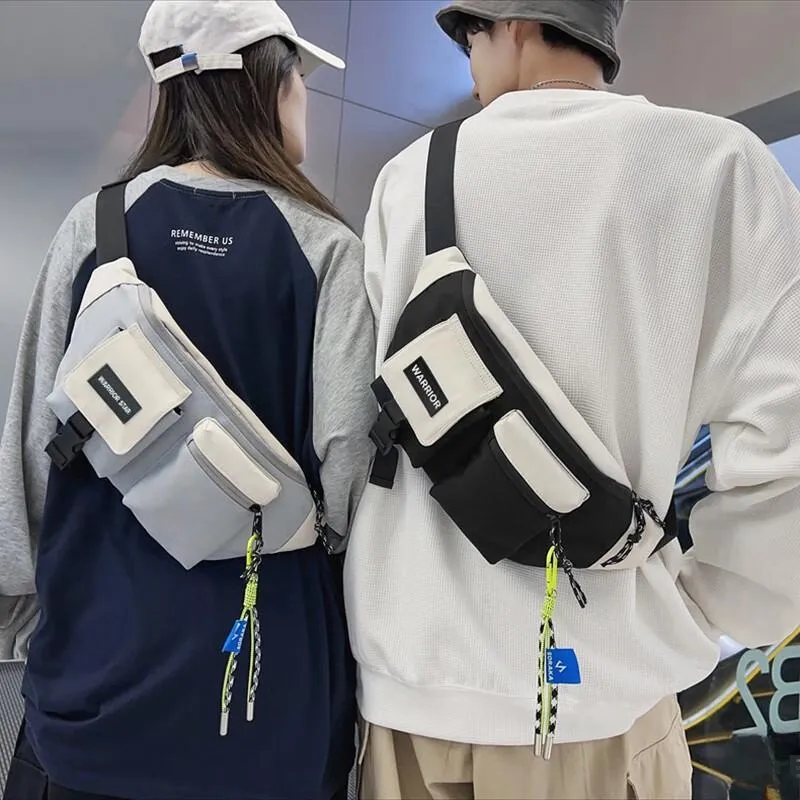 Warrior Nylon Sling Bag Crossbody Bag Fanny Pack Large Size Unisex Black/White/Blue-4