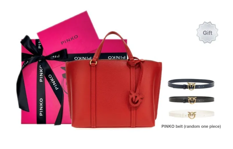 PINKO Leather Tote Bag Shopping Bag Handbag Women's Red-5