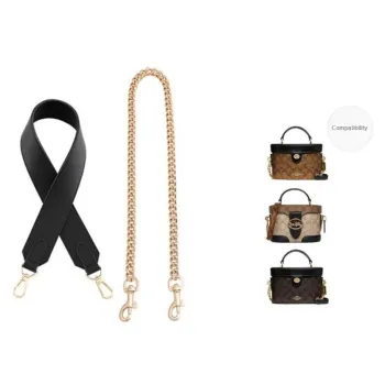 Jingxi Top Grain Cow Leather Bag Shoulder Strap Women's Black/Gold Tone