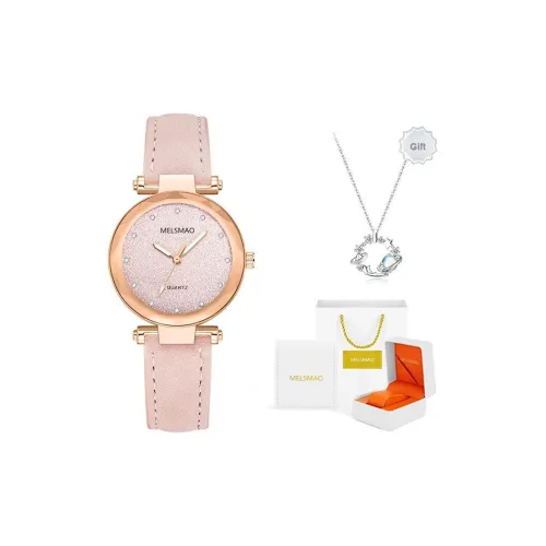 MELSMAO Розовый Nebula Кварцевый механизм Кожаный ремешок Часы Женские часы Розовый циферблат часов