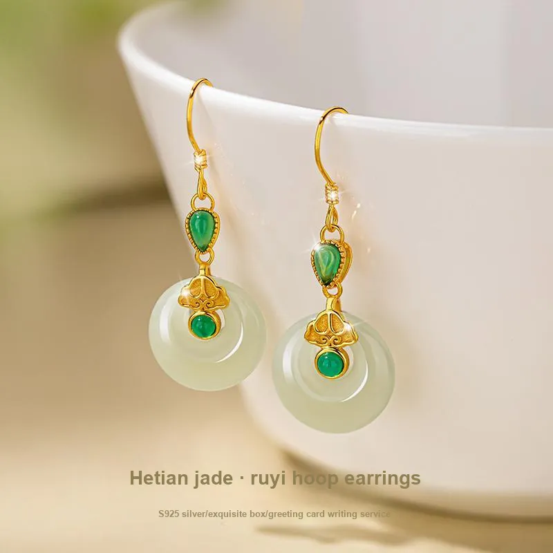 Encounter Gift Hetian Jade Earrings Pale Greenish White Jade Women's-1