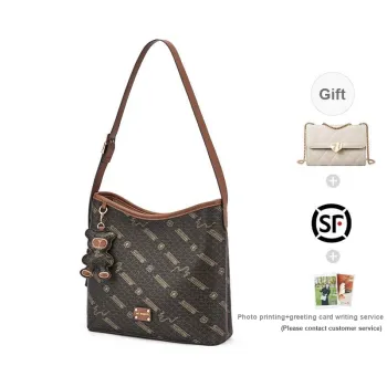 RED DRAGONFLY PVC Portable Zip Closure Shoulder Bag Medium Size Women's Brown