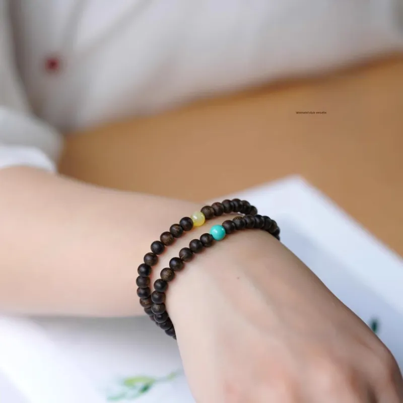 FANGYUANXIAOFU Auspicious Year Of The Snake Fragrance Enhancer, Agarwood Plain Circle Beaded Bracelet Women's-9