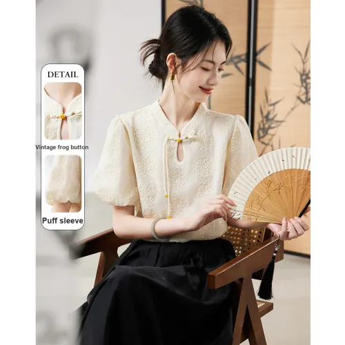 XINFEIYU Shirts Women's Ecru