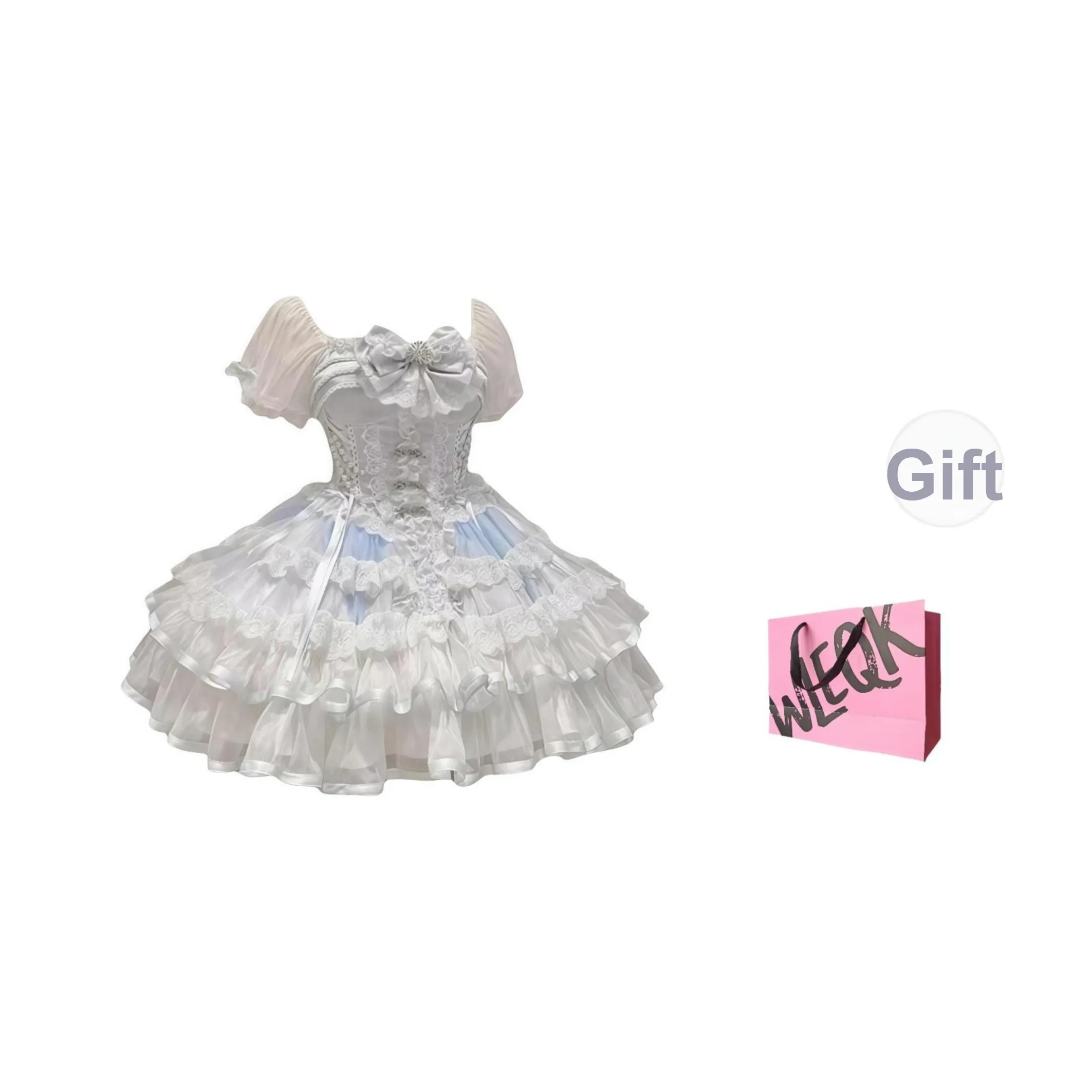 CTRTRC Белый Синий Короткая Юбка Женская Лолита Платье