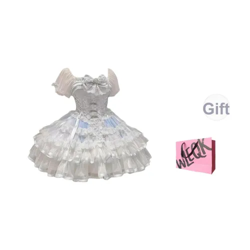 CTRTRC Белый Синий Короткая Юбка Женская Лолита Платье