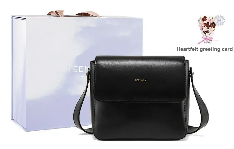 Teenmix Cow Leather Tofu Bag Small Square Bag Shoulder Bag Medium Size Women's Brown/Black-5